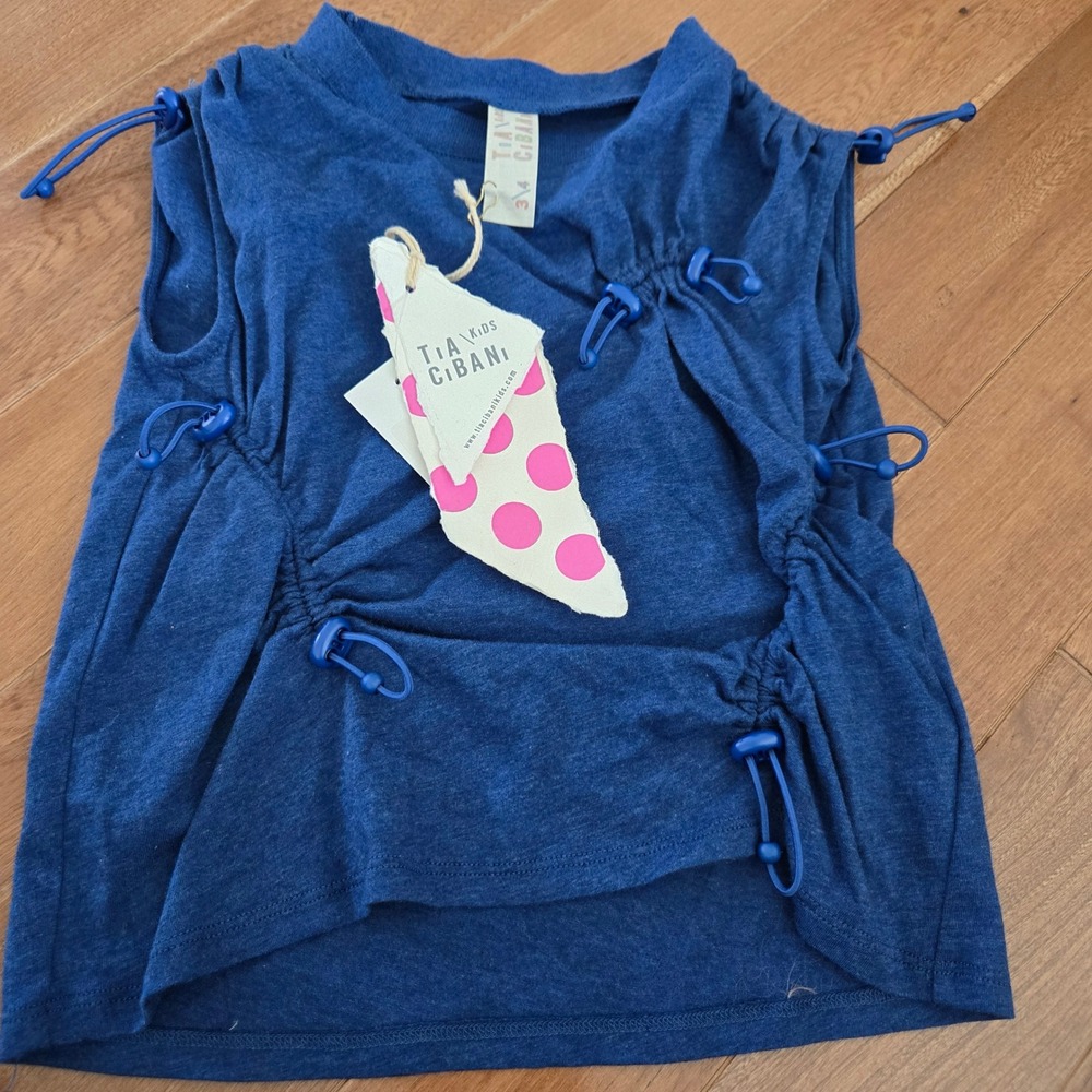 Tia Cibani Kids Multi Cinched Jersey Tank Top Blue Azul 3-4T Summer Designer NWT